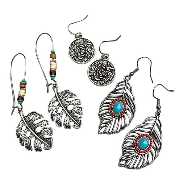 Leaf Drop Earrings Set of Three - Picture 3 of 7